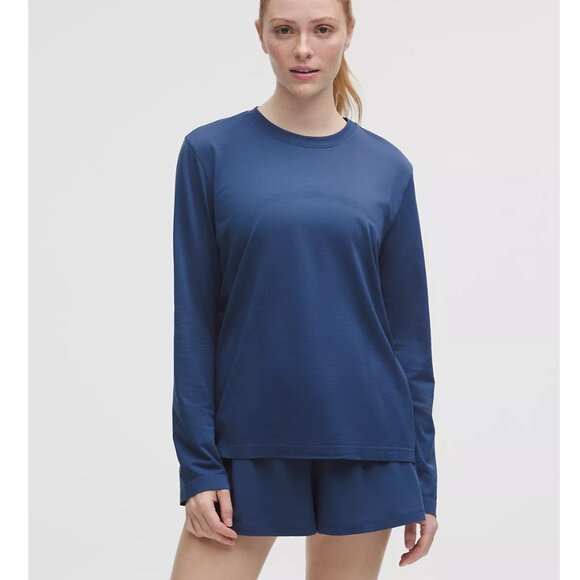 NWT Lululemon Swiftly Relaxed Long-Sleeve Shirt Updated Fit - 12 Blue Twill - Picture 1 of 8
